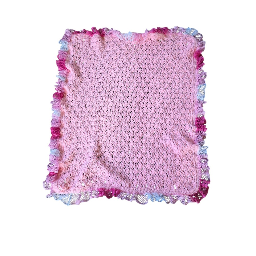 Baby Crochet Blanket‎ Pink Purple Handmade Girl 40"x30" (1110)